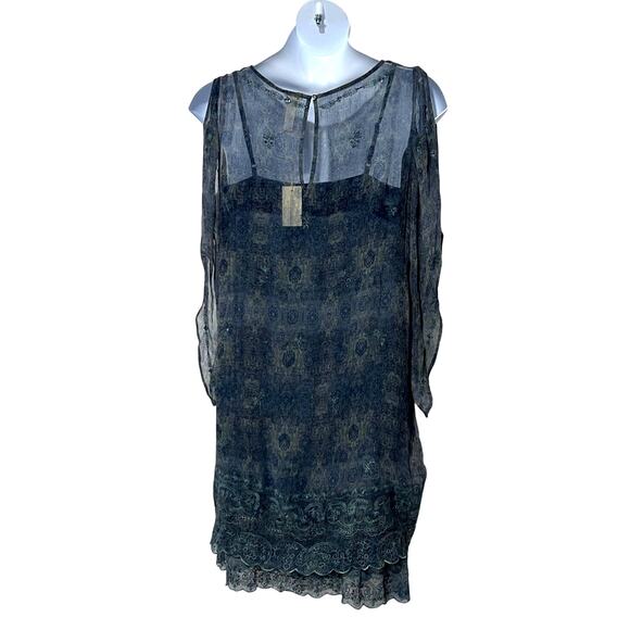 Sundance Womens 16 2-pc Midi Slip Dress Sheer Overlay Embroidered Sequin Blue - Picture 2 of 14